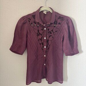 Vintage Emanuelle Kahn’s Purple Linen Blouse with Open Work - size 38